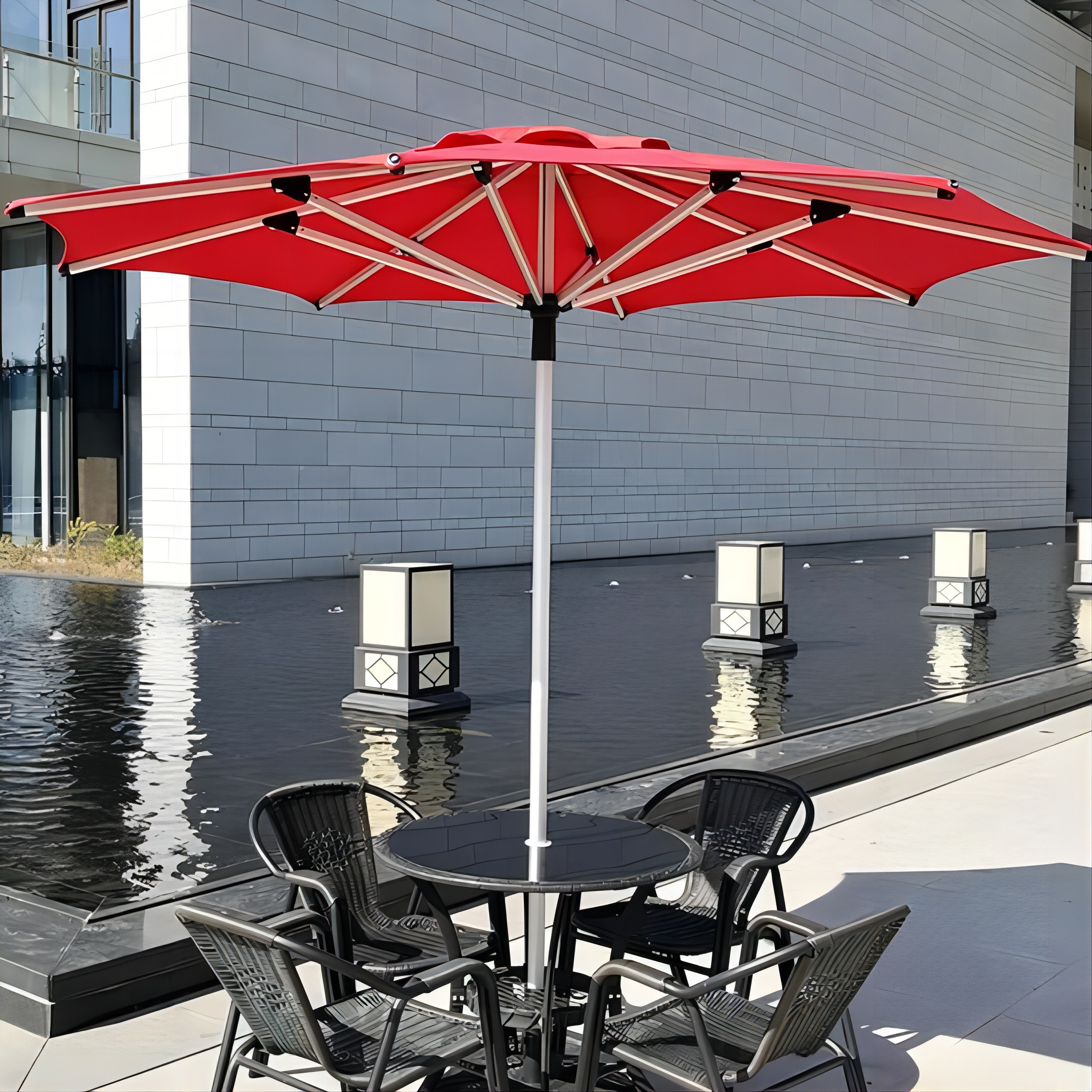 Outdoor Heavy Duty Cantilever Shades Parasol table chair For Dining Big Square Modern 4m 5m Large Pool Umbrella with fringe LOGO