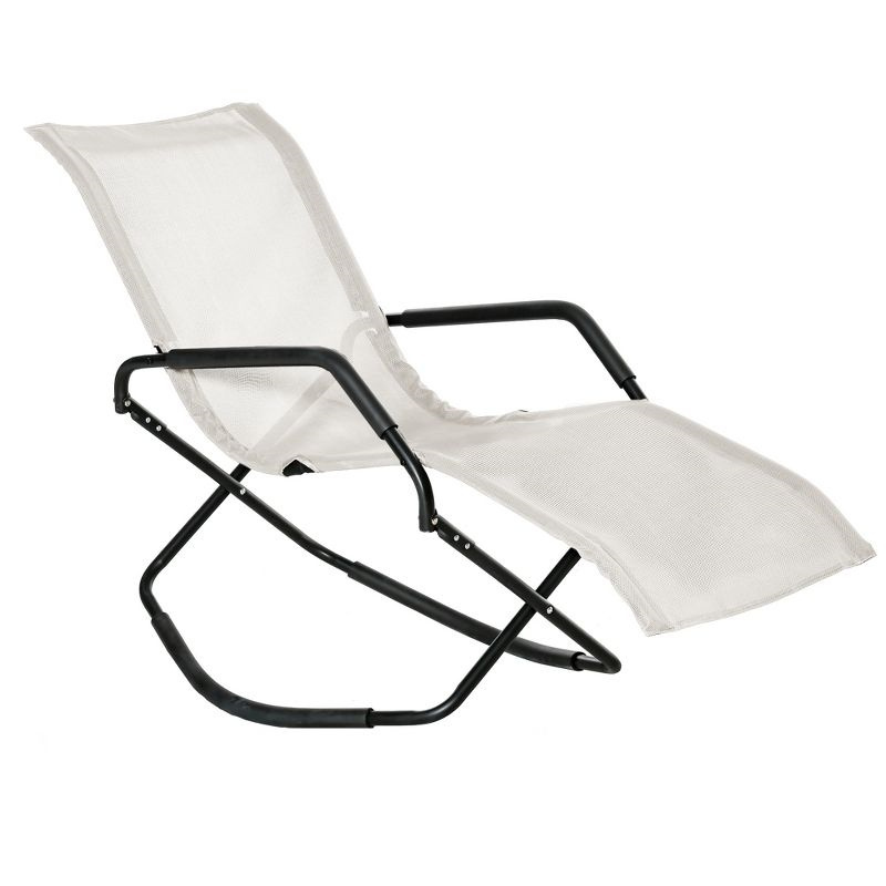 Outdoor Portable Rocking lawn Folding chair camping Orbital Rocking-chair-folding that rocker Removable Headrest Black and Grey