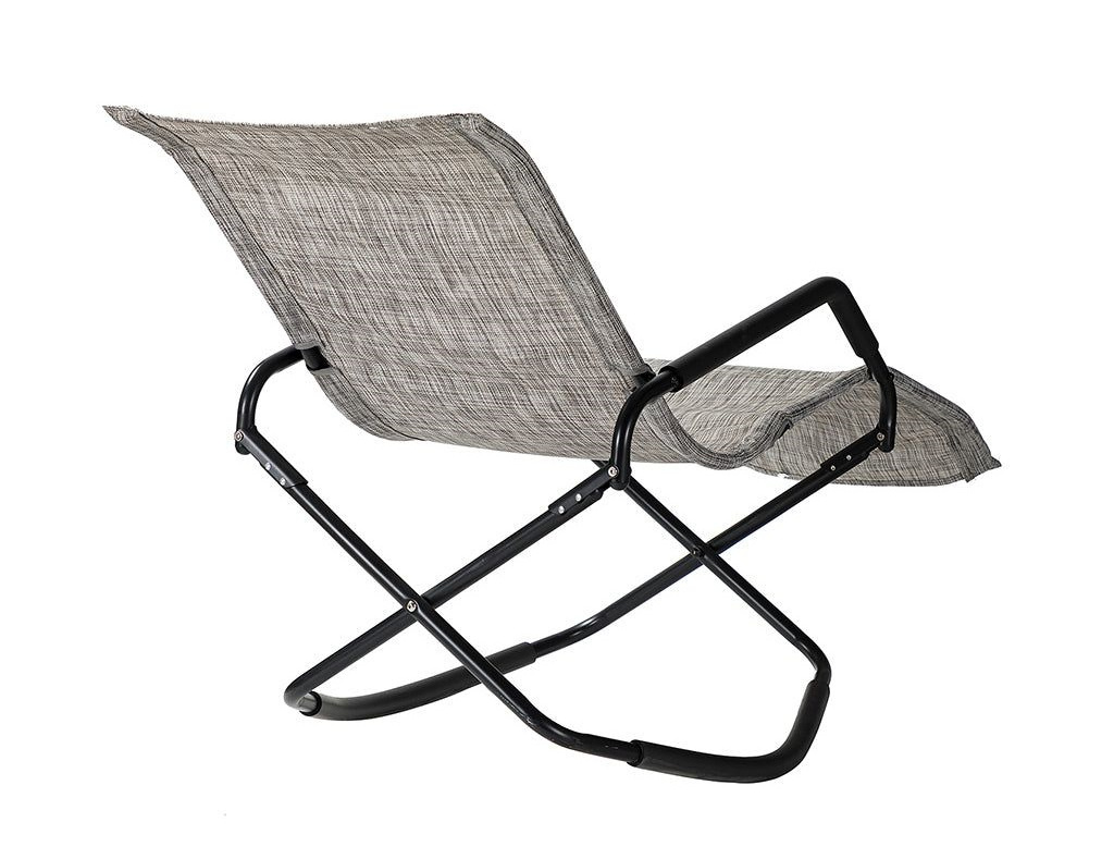 Outdoor Portable Rocking lawn Folding chair camping Orbital Rocking-chair-folding that rocker Removable Headrest Black and Grey