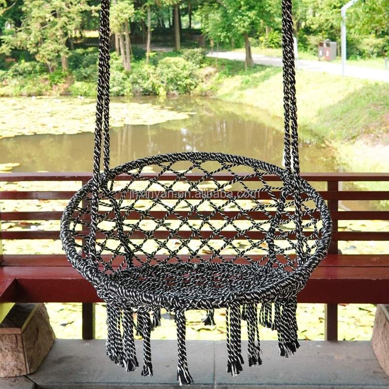 Wholesale Round Hanging Hammock Outdoor Garden Cotton Rope Weave Macrame Fringe Patio Pet Swing Chair