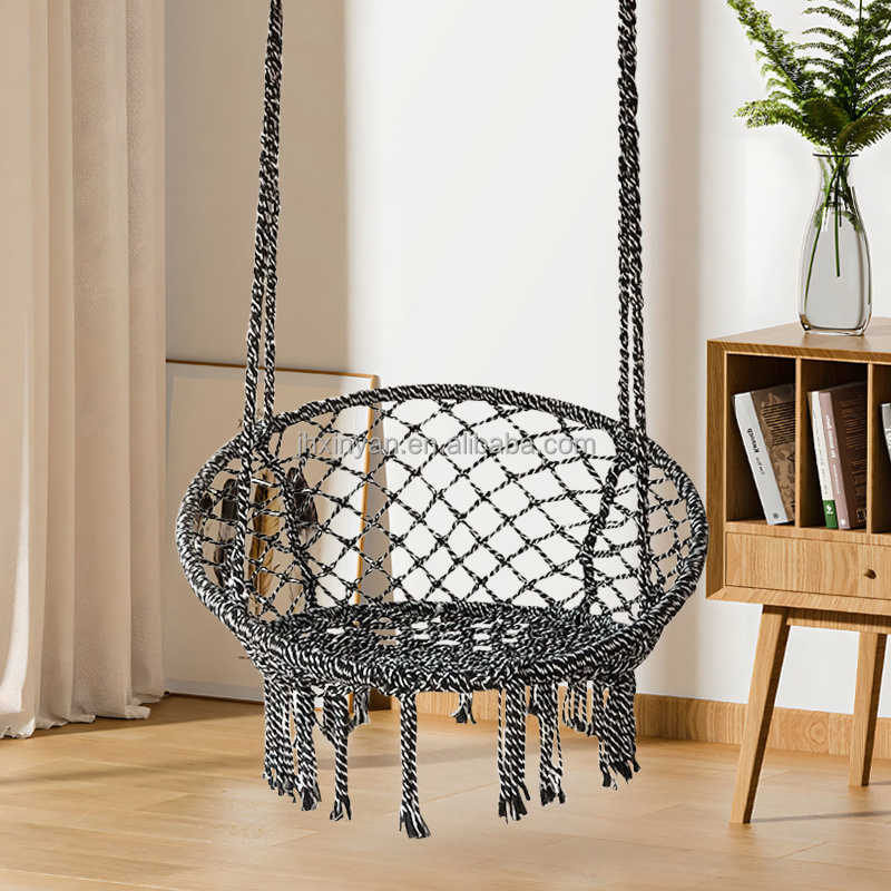 Wholesale Round Hanging Hammock Outdoor Garden Cotton Rope Weave Macrame Fringe Patio Pet Swing Chair