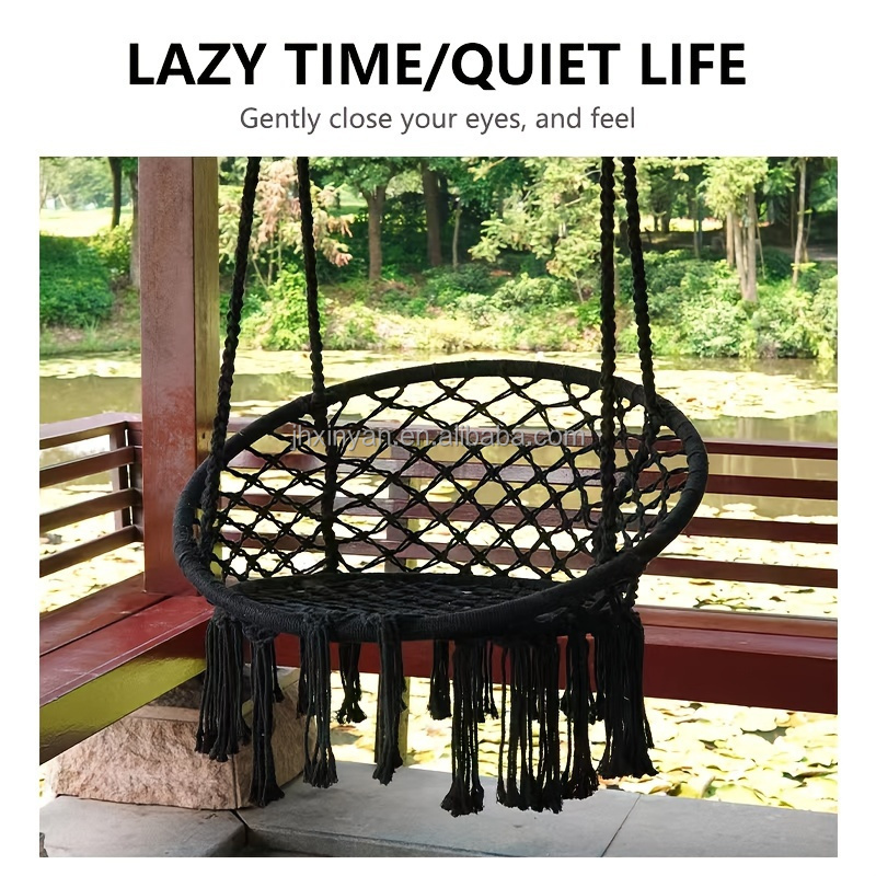 Nordic style indoor chair cotton rope woven ins basket tassel swing outdoor internet celebrity lazy bed