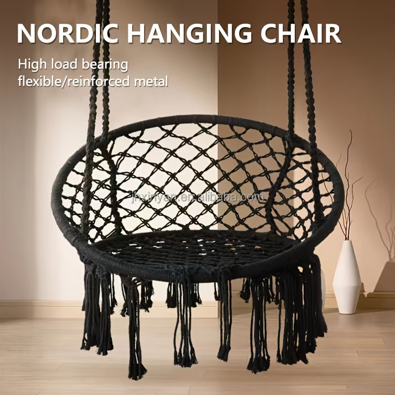 Nordic style indoor chair cotton rope woven ins basket tassel swing outdoor internet celebrity lazy bed