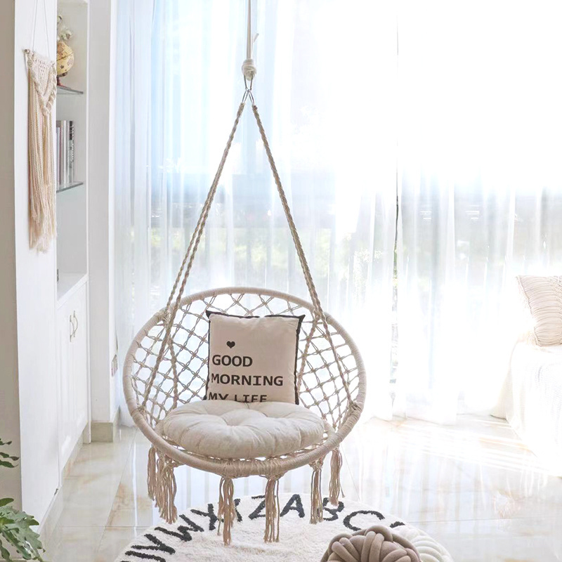 Made in china Round Hanging Hammock Outdoor Garden Cotton Rope Weave Macrame Fringe Patio Pet Swing Chair