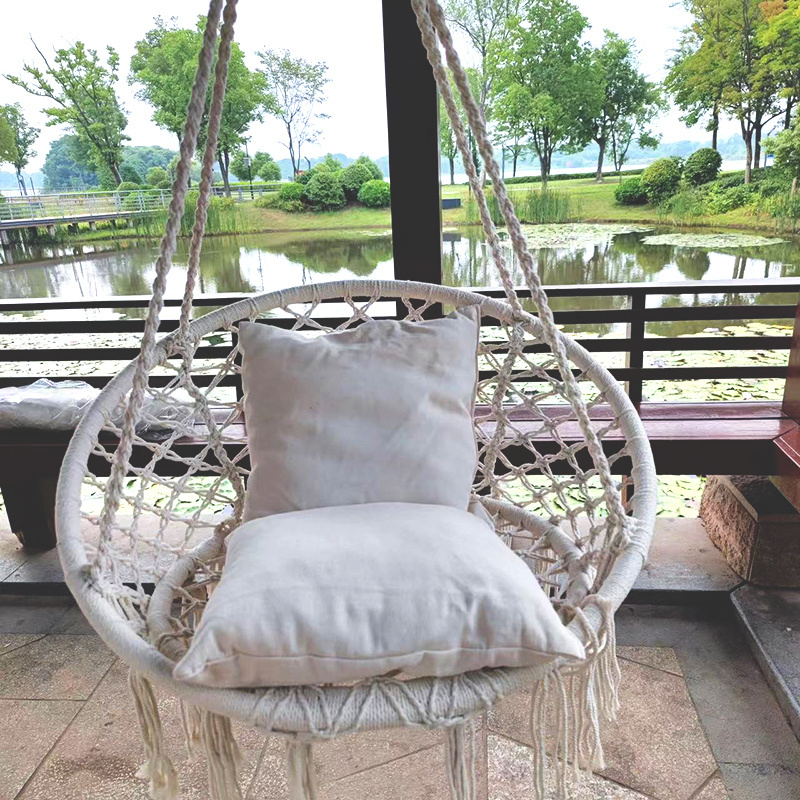 Made in china Round Hanging Hammock Outdoor Garden Cotton Rope Weave Macrame Fringe Patio Pet Swing Chair