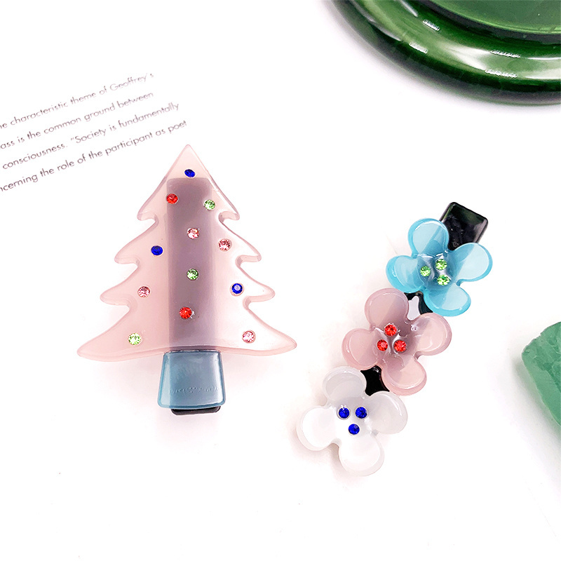 acetate fancy cute hair clips accessories crystals christmas tree hair clips for women rhinestone hair clips for girls kids