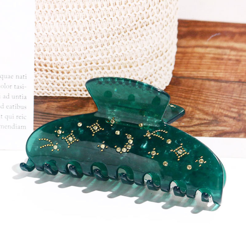 XinMei luna moon hair claw rhinestones sparkly stars crystals nonslip dark green hair clamp acetate branded claw clip for women