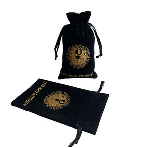 Custom Design Black Velvet Drawstring Perfume Bags For Packaging Cosmetics With Gold Logo