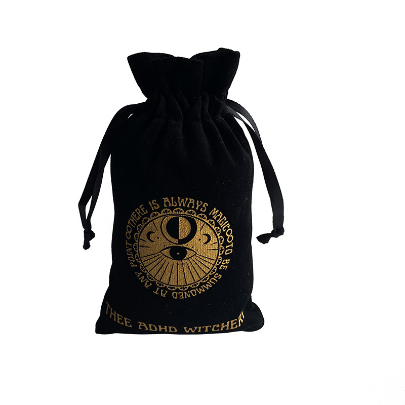 Custom Design Black Velvet Drawstring Perfume Bags For Packaging Cosmetics With Gold Logo