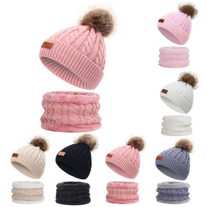 Infant Toddler Woolen Hat winter hats and scarf Pure Color neck warmer 0-4Y