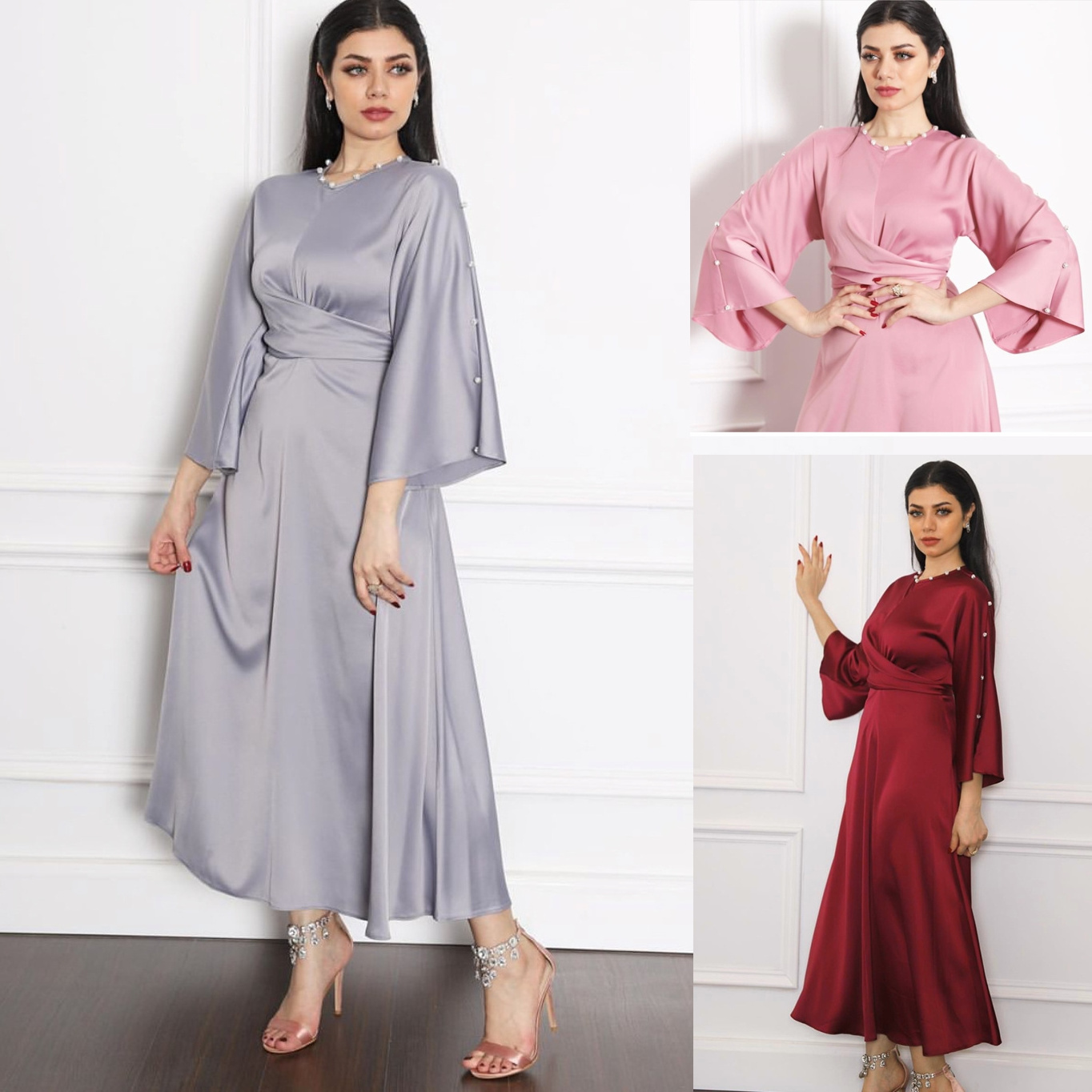 Latest Wholesale Dubai Fancy Elegant Mariage Islamic Evening Party Wedding Dresses Umbrella Muslim Women Dress Satin Abaya