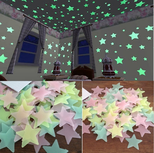 100pcs 3CM Wall Decals Glow In The Dark Nursery Room Color Stars Luminous Fluorescent Wall Stickers for Kids Rooms Home Decor