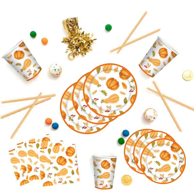 Happy Thanksgiving Day Disposable Tableware Set Paper Plates Pumpkin Autumn Party Paper Dishes and Plates