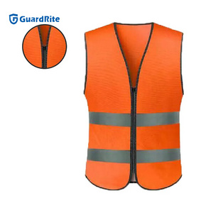 Orange Men Women Safety Vest Work High Visible Patch Reflective Vest with Pocket Security Guard