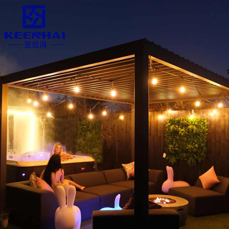 Motorized Louver Roof System Waterproof Aluminium Canopy Pergola with LED Blinds