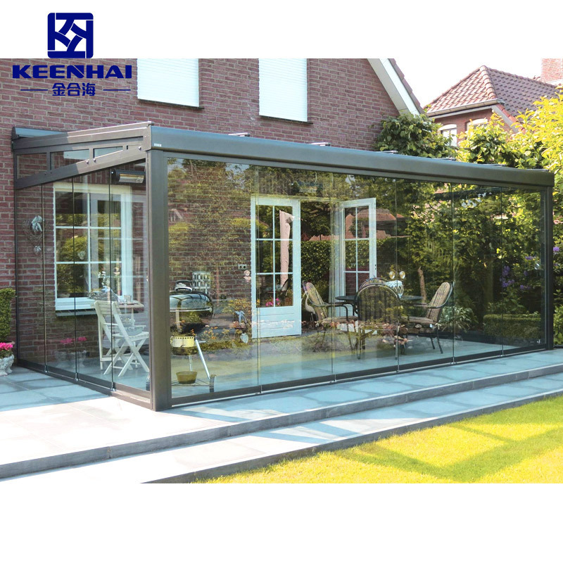 China manufacturer outdoor retractable garden sliding solarium tent solar glass panels roof sunrooms