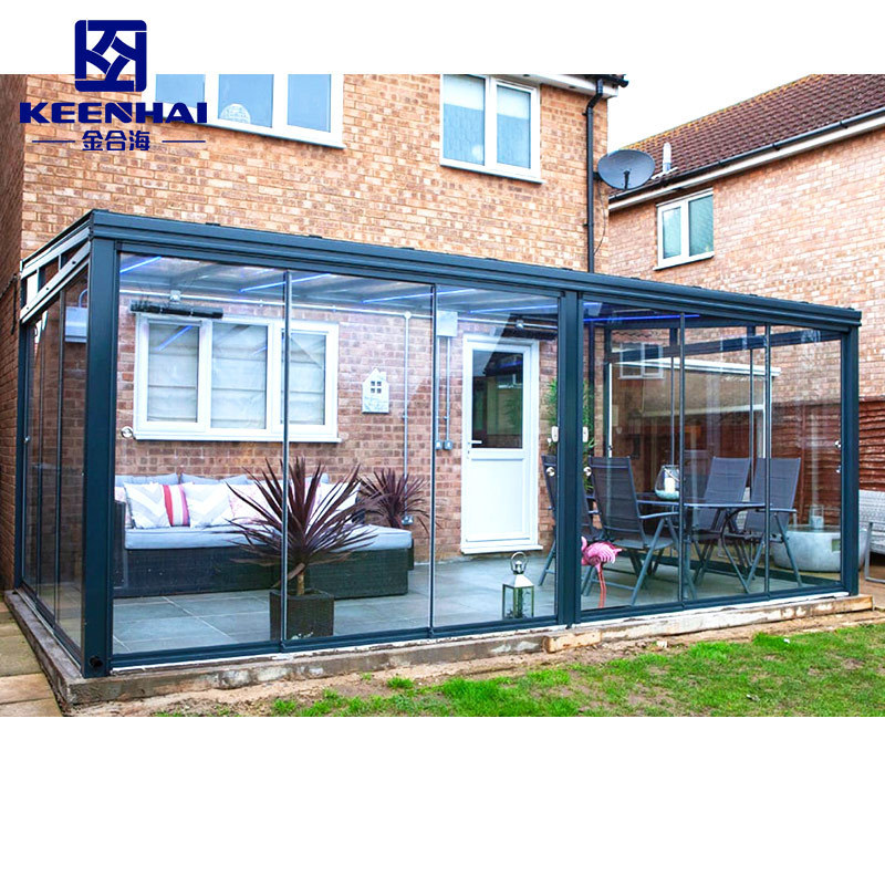 China manufacturer outdoor retractable garden sliding solarium tent solar glass panels roof sunrooms