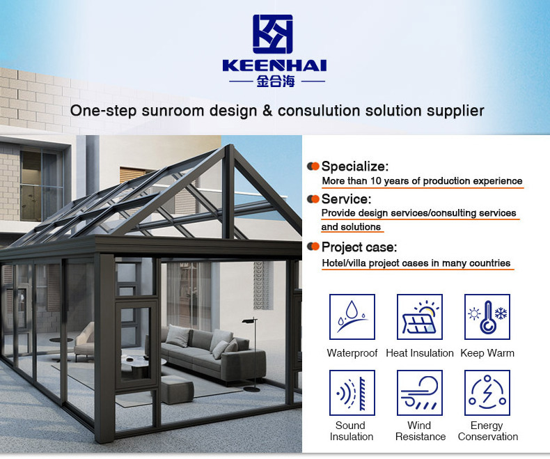 Customized All Season Aluminum Veranda freestanding solarium outdoor glass sunroom