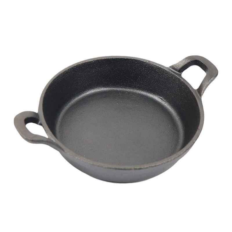 Wholesale hot selling 18cm cast iron nonstick round deep frying pan with two loop handles cake pan cooking egg camping cookware