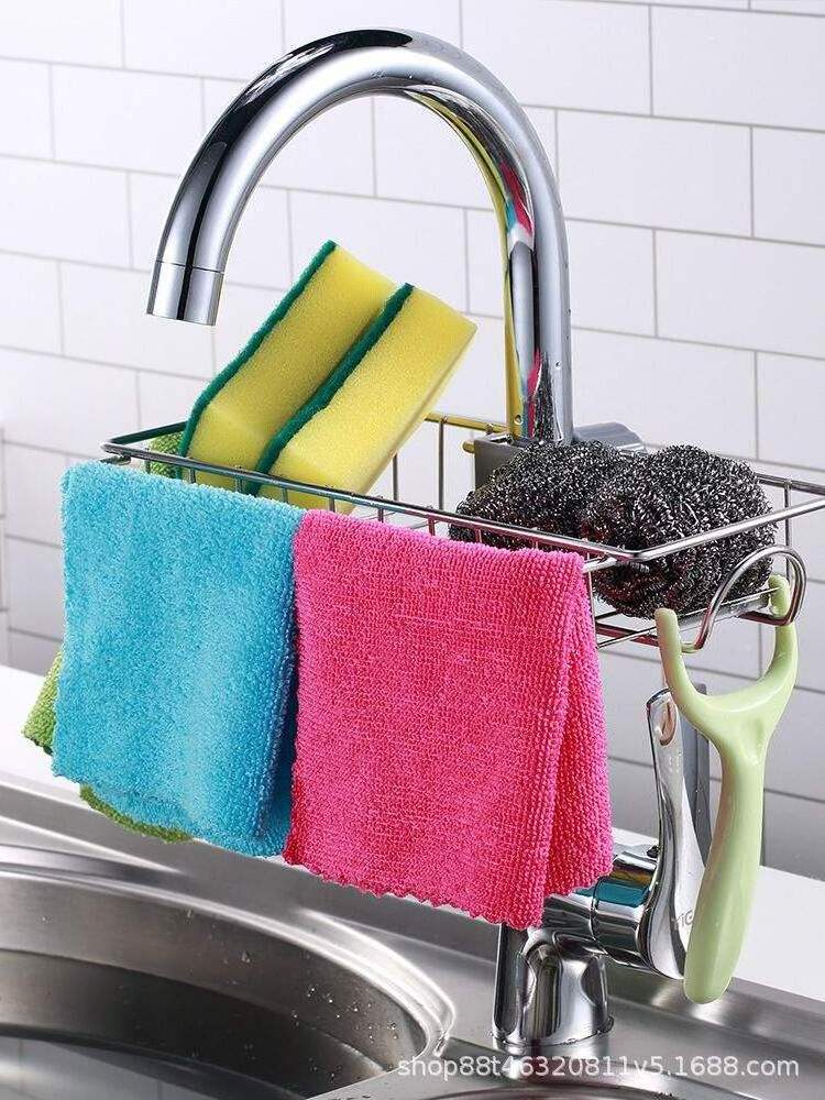 Household kitchen sink faucet rack Drainage rack Creative single layer rag Sanitary ware storage rack Stainless steel metal dura