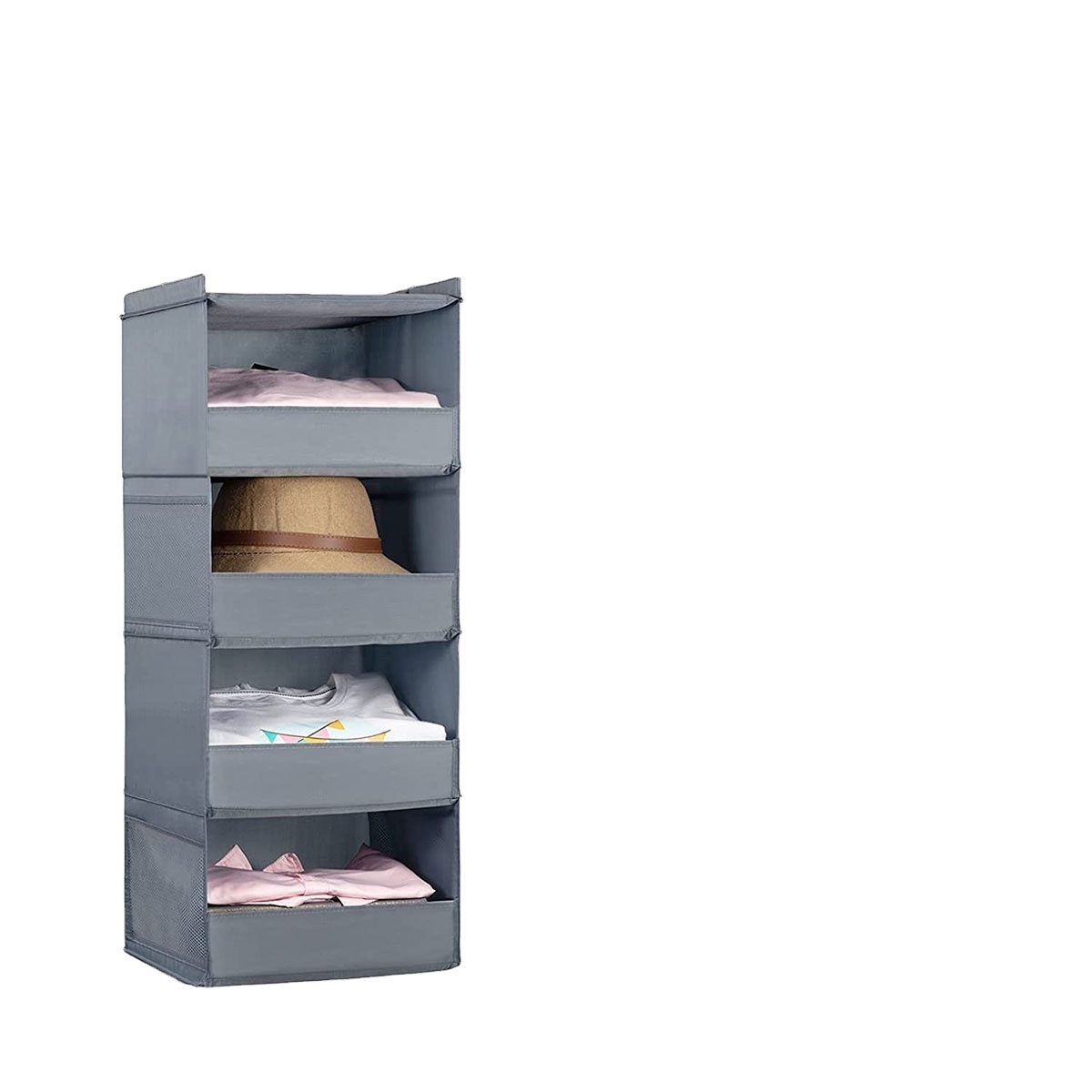 3/4 Tier Hanging Wardrobe Organizer Collapsible Closet Hanging Shelves with Side Pocket Sturdy Durable Hanging Closet Organizers