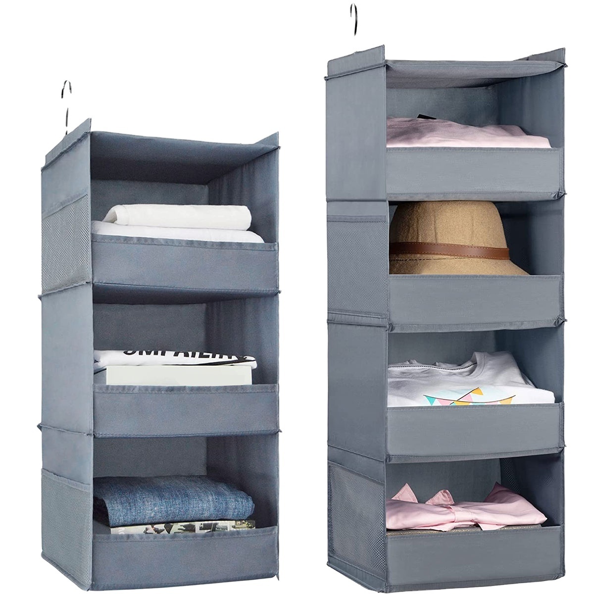 3/4 Tier Hanging Wardrobe Organizer Collapsible Closet Hanging Shelves with Side Pocket Sturdy Durable Hanging Closet Organizers