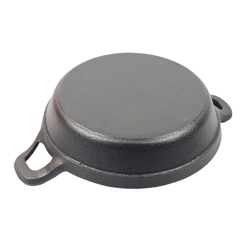 Wholesale hot selling 18cm cast iron nonstick round deep frying pan with two loop handles cake pan cooking egg camping cookware