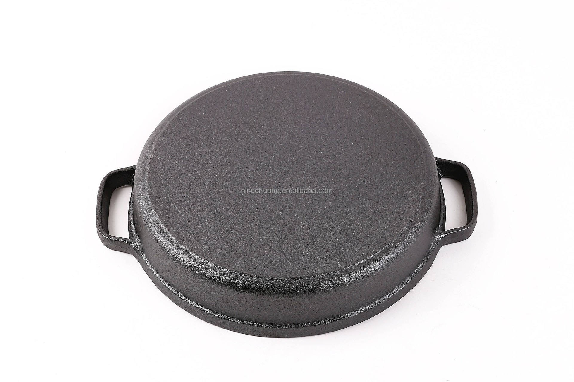 Hot sale pre-seasoned cast iron 33.5cm frying pan with two handles nonstick coating saute pan gas grill charcoal grill camping