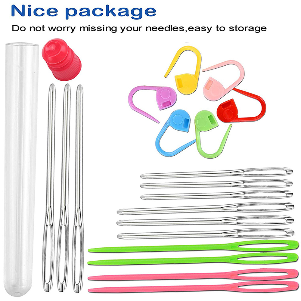 26Pcs Sewing Knitting Kits Large Eye Blunt Yarn Needles & Plastic Weaving Needles & Crochet Locking Counter Stitch Markers Tools