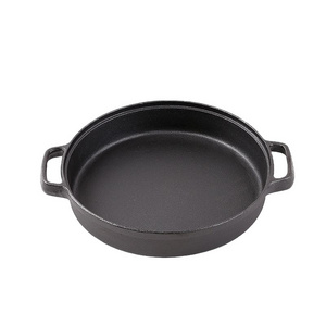 Hot sale pre-seasoned cast iron 33.5cm frying pan with two handles nonstick coating saute pan gas grill charcoal grill camping