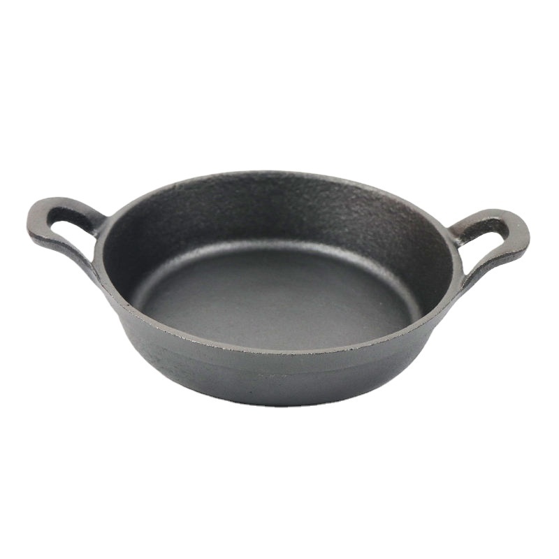 Wholesale hot selling 18cm cast iron nonstick round deep frying pan with two loop handles cake pan cooking egg camping cookware