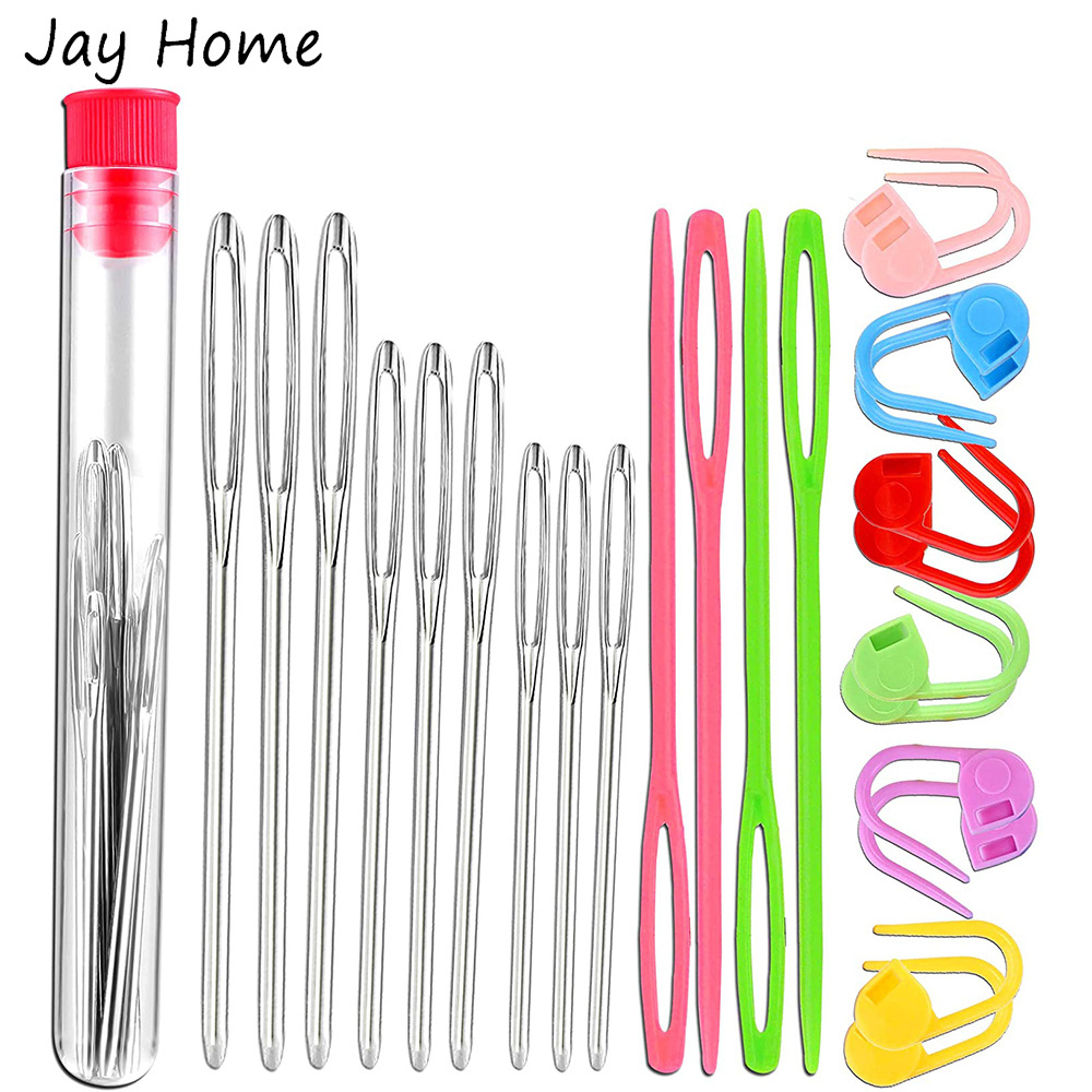 26Pcs Sewing Knitting Kits Large Eye Blunt Yarn Needles & Plastic Weaving Needles & Crochet Locking Counter Stitch Markers Tools