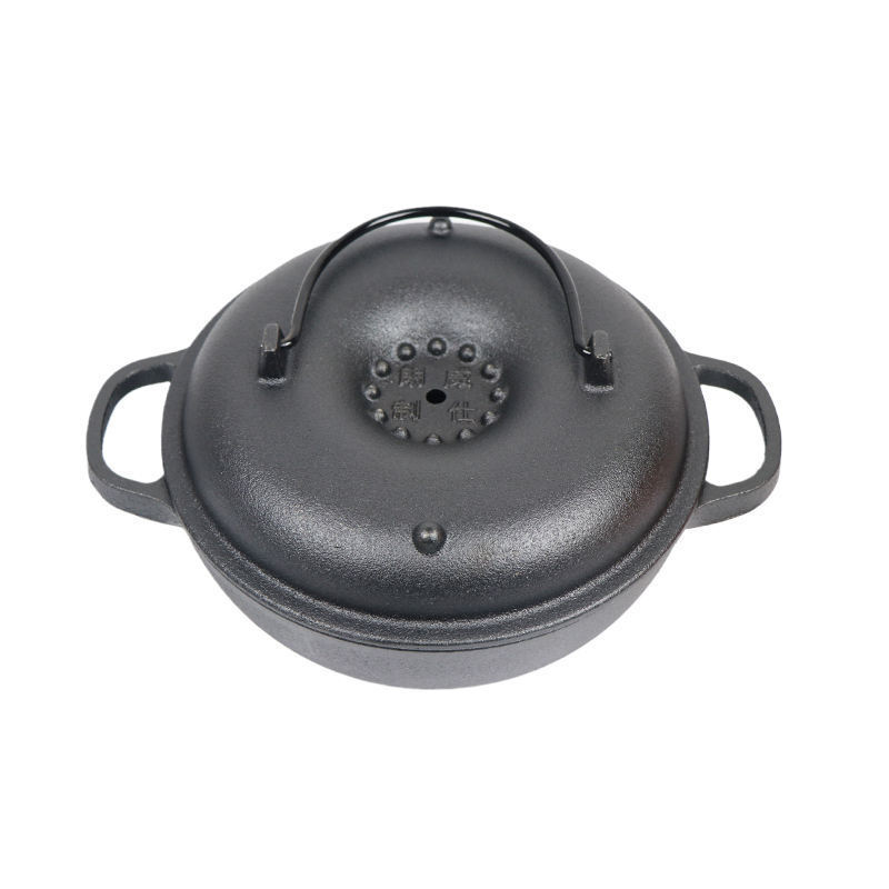 new design Chinese style cast iron fry pot with cover for baking sweet potato and peanut roasting pot garden cooking camping OEM