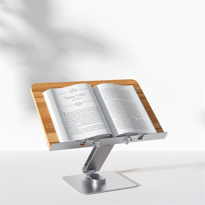 Upergo 360 Degree Swivel Height Angle Adjustable Bamboo Rotating Rotatable Book Holder Stand For Reading