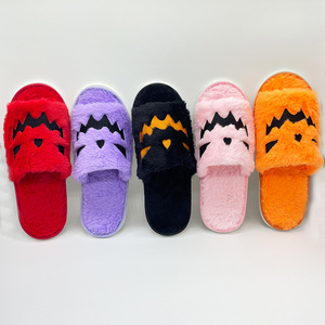 Fall Slippers Halloween Pumpkin Pattern Slippers Soft Plush Comfortable Open Toe Outer Wear Plush Slippers