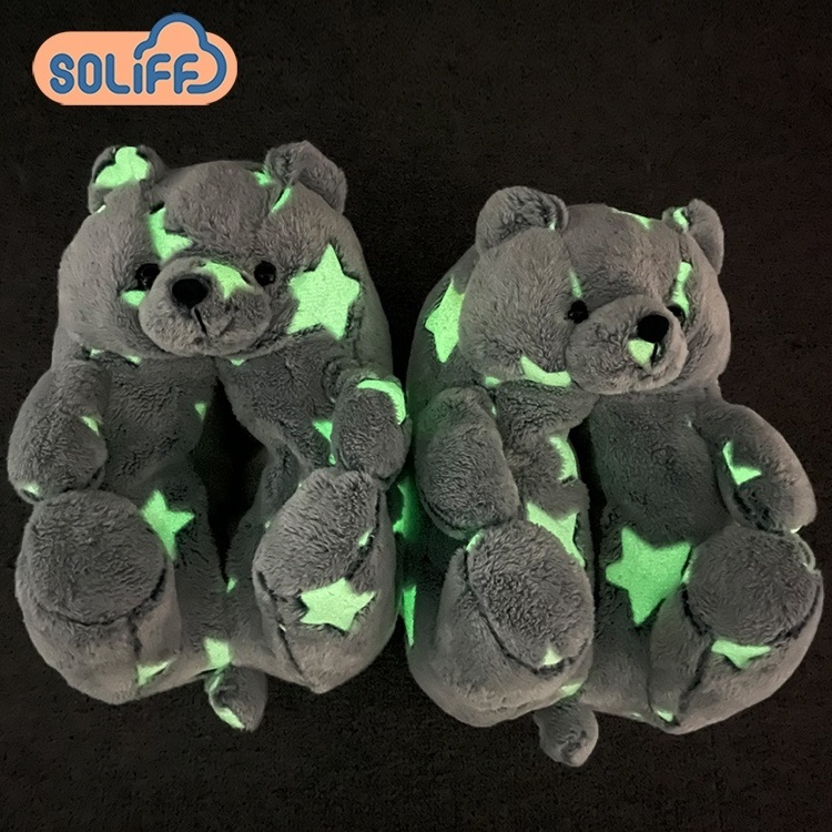 Drop shipping in stock high quality teddy bear slippers indoor and outdoor ladies non-slip bear plush slippers