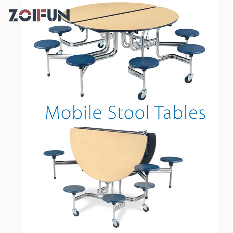 Round space saving Italian folding dining table and chair with rotating centre round poker table for canteen