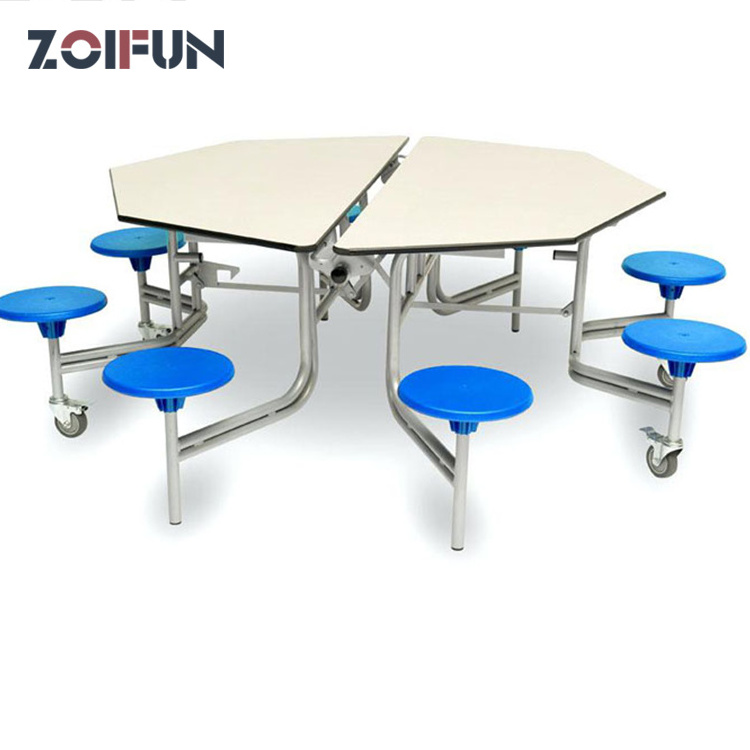 Round space saving Italian folding dining table and chair with rotating centre round poker table for canteen