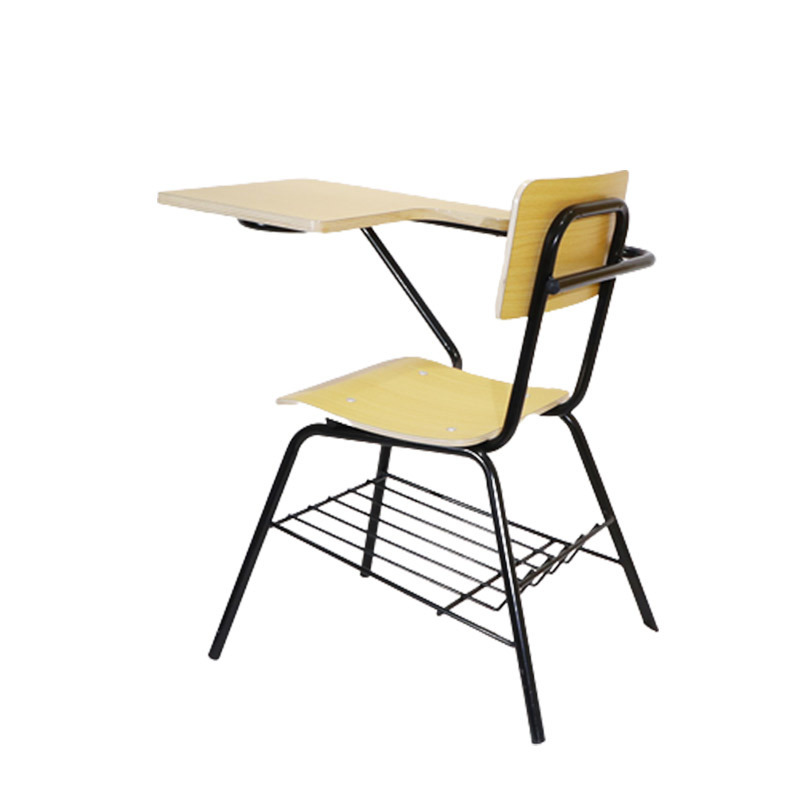 Cheap School Furniture Training Room Tablet Arm Chair Wooden Plywood Classroom Student Chair with Writing Pad