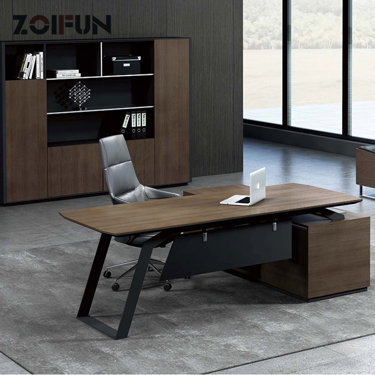 ZOIFUN Office Furniture Luxury Modern Clear European Director Manger Ceo Boss Table Set Executive Office Desk