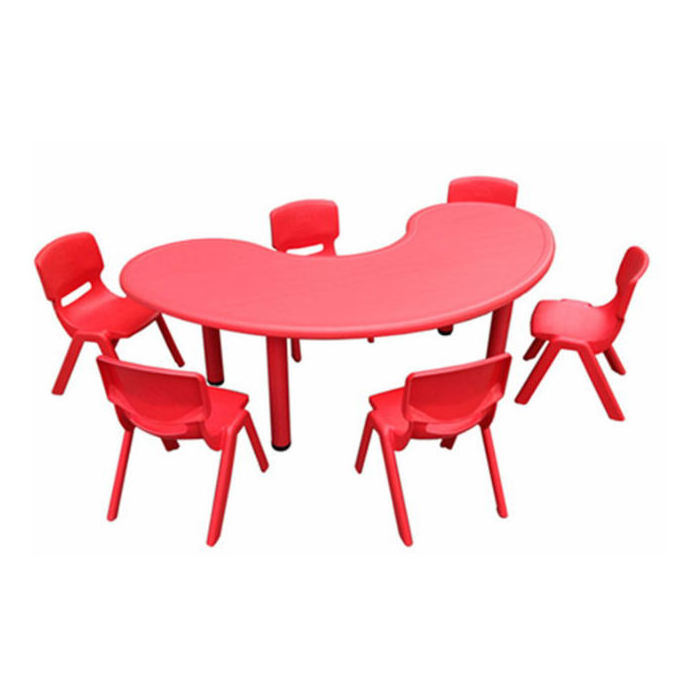 School Set Moon Shape Kids' Tables Kindergarten Furniture Kids Plastic Chairs And Tables