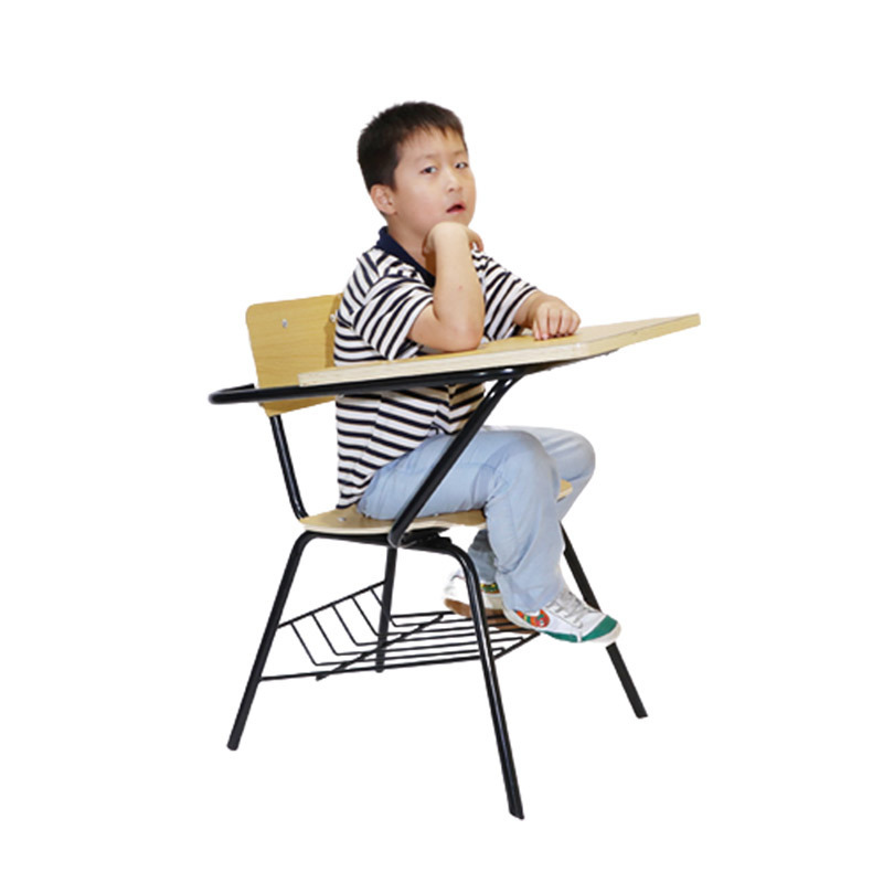 Cheap School Furniture Training Room Tablet Arm Chair Wooden Plywood Classroom Student Chair with Writing Pad