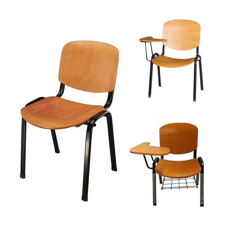 School Furniture Wooden Stackable Student Reading Writing Chair with Tablet