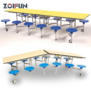 Plastic 12 Seat Garden Folding Dining Cafeteria Tables And Chair Set Steel School Dining Hall Canteen Table And Chair