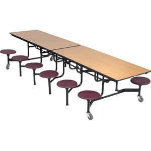 ZOIFUN Wholesale Canteen Furniture Plastic 12 Seats Rectangle Foldable Wooden Dining Cafeteria Canteen Table and Chair