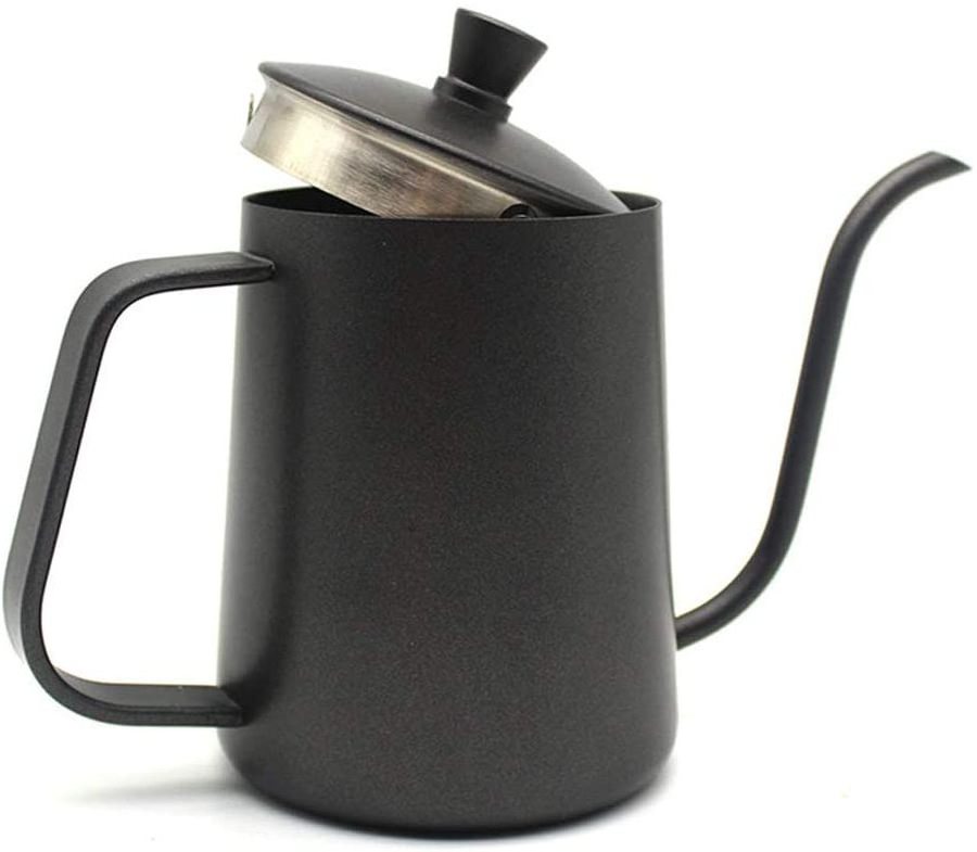 Wholesale 600ml Hand Brewing Coffee Tea Pot With Lid Gooseneck Spout Stainless Steel coffee pot black