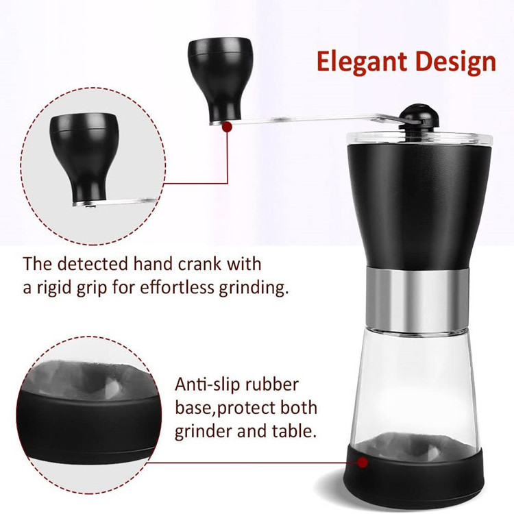 Wholesale Hand Crank Coffee Mill Ceramic Core Manual Coffee Grinder with Glass Jar