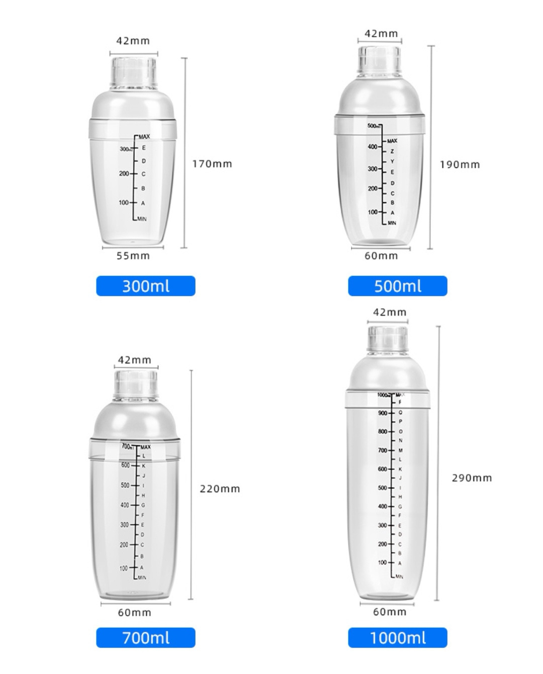 High quality Transparent Plastic Shake Cup with Scale Bubble Tea Equipment Bar Measuring Shaking Cup large capacity Shaker