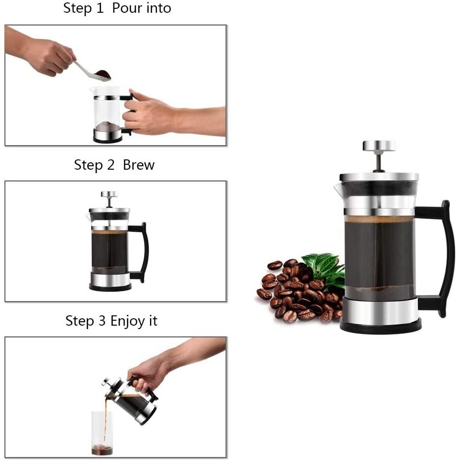 Stainless steel Heat Resistance Borosilicate Glass Travel French Press 350ml French press coffee maker with handle