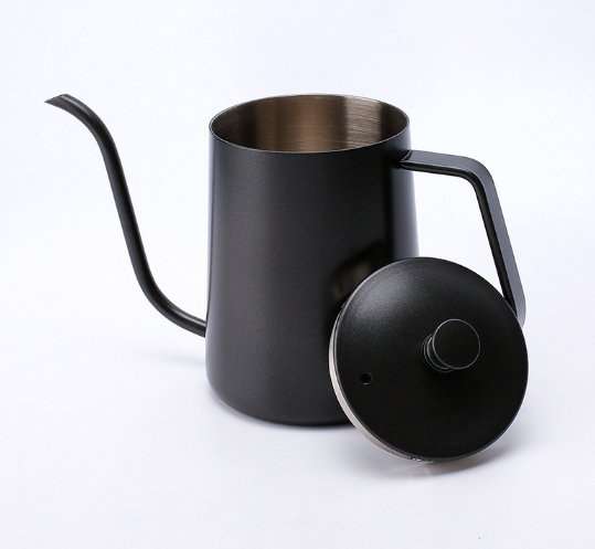 Wholesale 600ml Hand Brewing Coffee Tea Pot With Lid Gooseneck Spout Stainless Steel coffee pot black